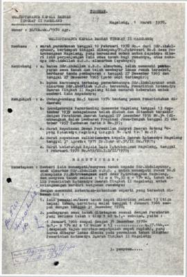Surat Keputusan Walikotamadya Kepala  Daerah Tingkat II Magelang Nomer :30/Sk.Wk./1978/Agr